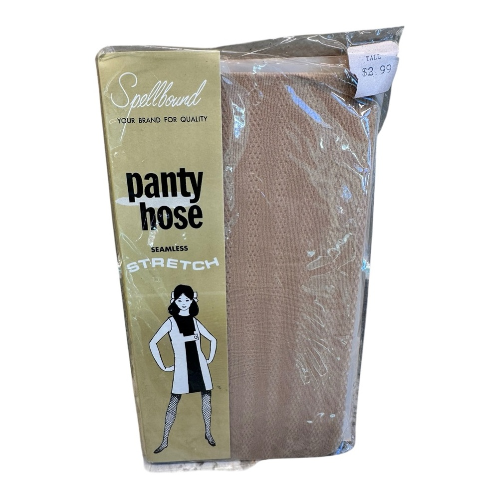 Vintage 60’s Spellbound Seamless Stretch Textured Pantyhose Tan Tall